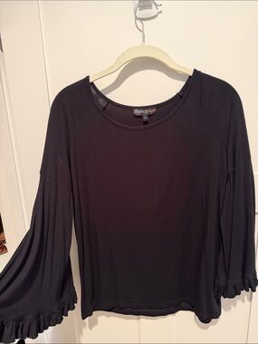 French Kiss Black Ruffle Bell-Sleeve Blouse